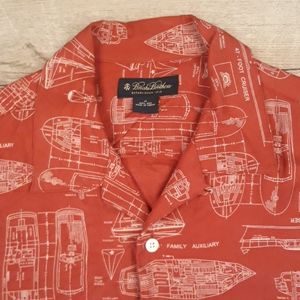 BROOKS BROTHERS Red Ship Boats Blueprints Mens Medium Button Down Shirt